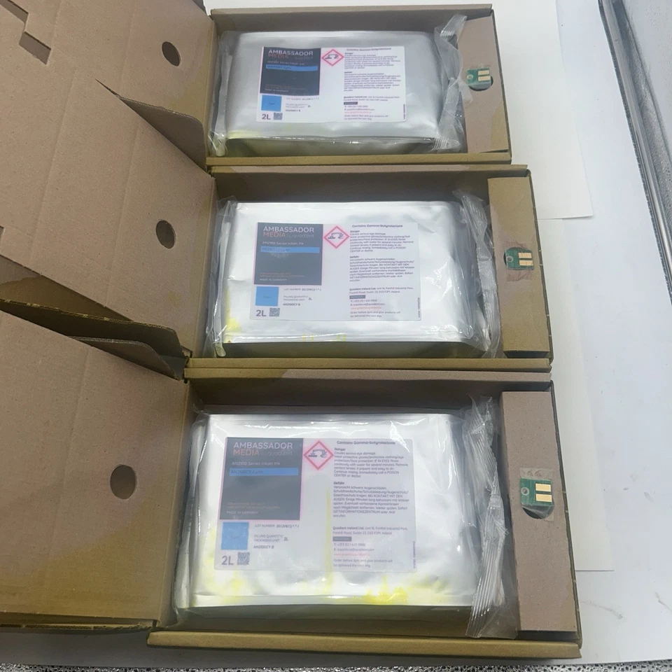 x3 Cyan Inkjet Ink 2 Litre Bag 100% Full With New Chip - 6 Litres Total - Image 1 of 4