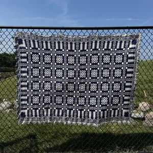 Copriletto Vintage Tessuto Coperta Reversibile Geometrico Lancio Frange Cabina Rustico - Foto 1 di 5