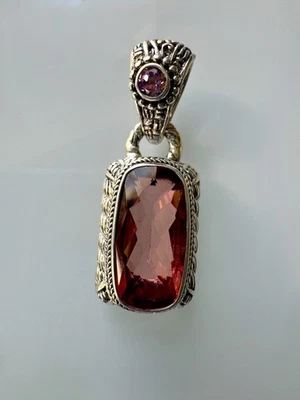 SARDA Signed 925 Sterling Silver Melon Quartz  Pink Topaz 1.5" Pendant only - Image 1 of 4