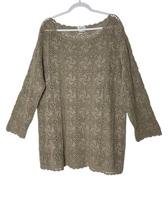 Top túnica Together para mujer 3X beige plus crochet manga larga Foto 1 de 4