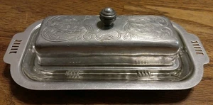 Vintage Butterdose 3 Stück Metall und Glas mit Deckel - Bild 1 von 8