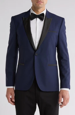 NEW Hugo Boss Navy Colorblock Wool Blend Tuxedo Sport Coat Sz 38R NWT $545 - Image 1 of 4