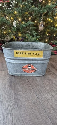 Vintage Wheeling Galvanized Square Wash Tub w/ Handles RARE Small Size 14in  - Image 1 of 4
