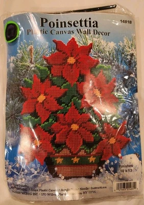 POINSETTIA BASKET  Plastic Canvas Kit Design Works 1481B  10" x 13" NIP - Image 1 of 4