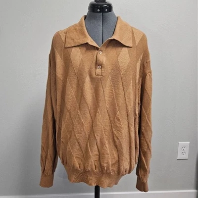 Harry Vardon Textured Collared Golf Sweater Men's XL Eclectic Grandpacore Tan - Image 1 of 4