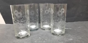 3 VTG CRYSTAL FLORAL ETCHED HI BALL GLASSES 5 1/8" - Picture 1 of 9