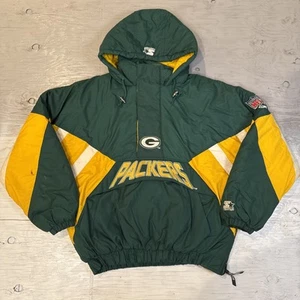 Pullover vintage anni 90 NFL Starter Green Bay Packers 1/2 zip giacca con cappuccio taglia XL - Foto 1 di 24