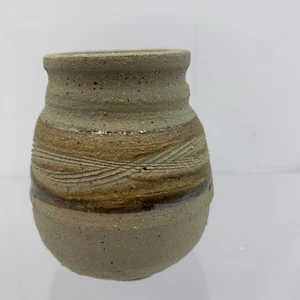 Handmade Studio Art Pottery Vase Sand Texture Etched Design Artist Signed 2.75" - Picture 1 of 6