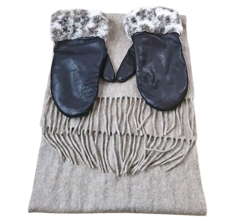 Guantes de cuero con puños de cachemir Lands End guantes talla pequeña bufanda mediana con flecos beige  Foto 1 de 4