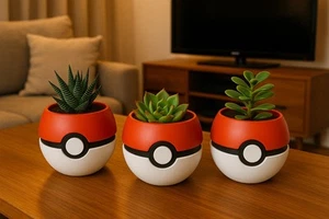 Pokemon Pokeball Planter Decor Plant Holder - Succulents Pot -  Sets Of 3 - Picture 1 of 8