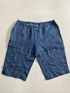 100% Capri Men’s Linen Cargo Shorts Blue Size XXL - Picture 1 of 8