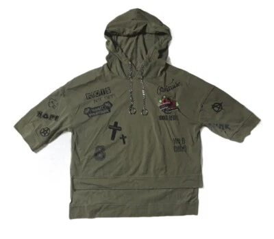 Preowned- Only Short Sleeve Cropped Asymmetrical Punk Hoodie Womens (Size M) - Image 1 of 4