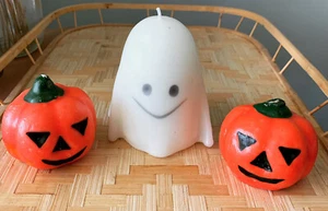 3 Vintage Halloween Jack O Lantern’s & Ghost Wachskerzen Pottery Barn - Bild 1 von 10
