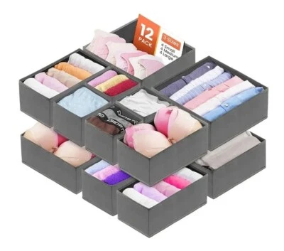 12 Piece Foldable Storage Drawer Organiser Box Tidy Socks Bra Ties Draw Divider - Image 1 of 4