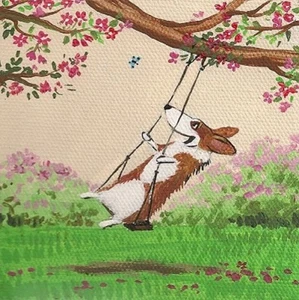 IMPRESIÓN 4X4 DE PINTURA PEMBROKE CORGI GALÉS ARTE POPULAR RYTA Pascua Jardín Flores - Imagen 1 de 1