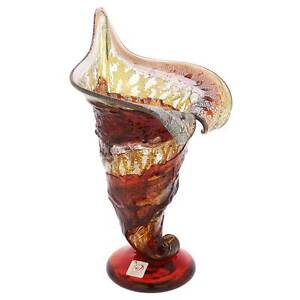 GlassOfVenice Murano Glass Sbruffo Horn Of Plenty Vase - Golden Brown Red