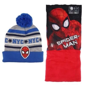Marvel Spiderman - Niños Otoño Invierno Set Gorro Bufanda Bufanda Lazo Rojo Azul - Imagen 1 de 3