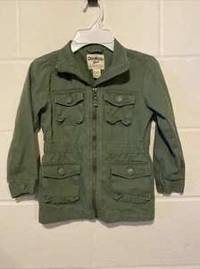 OshKosh Girls Camp Camo Green Twill Cargo Utility Full Zip Jacket Coat Size 5 - Picture 1 of 3