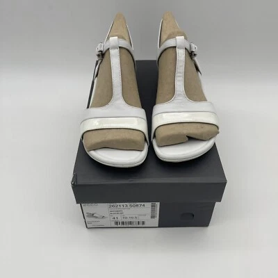 ECCO  Sandals White Leather T Strap Open Toe Buckle Womens US 10 10.5 EU 41 80s - Image 1 of 4