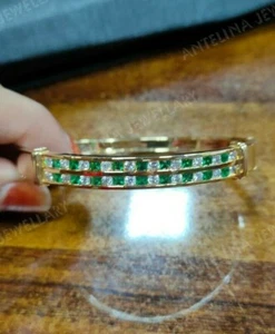 4 Ct Princess Emerald Simulated Diamond Party Wear Bangle 14K Yellow Gold Plated - Picture 1 of 8