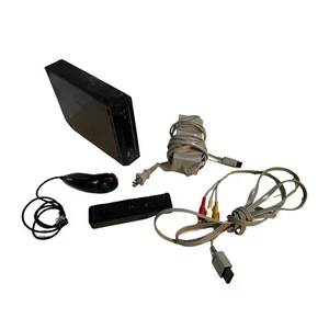 Nintendo Wii Black Console Bundle RVL-101 w/ Cords, Remote, Nunchuk - No Sensor - Picture 1 of 11