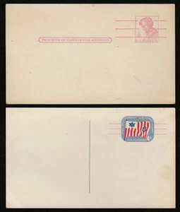 US 1962/1965 #UX48 #UX52 - 4c Lincoln 4c CG Flag Pair (2) US Postal Cards Faults - Picture 1 of 2