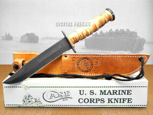 Case xx U.S. Marines USMC Knife Fixed Blade Grooved Leather Carbon Steel 00334