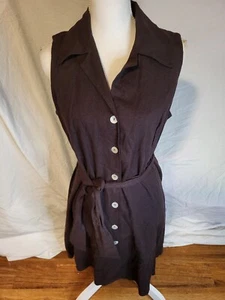 R&M Richards Petite Brown Sleeveless Linen Button Front Dress Size 10? - Picture 1 of 7