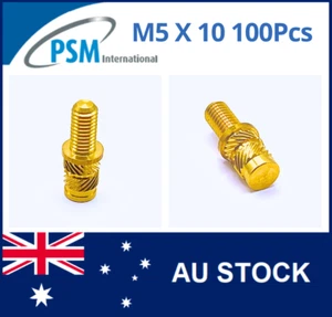 M5X10 HEADED STUD BRASS INSERT FOR PLASTIC PSM SONIC-LOK SLHSBM510MM SET 100PCS - Picture 1 of 9