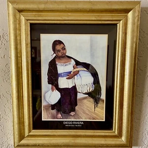 Art Print Diego Rivera’s Nino in Blue & White Black Surround Wide Gold Frame - Picture 1 of 4