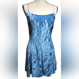 Vtg Wild Fable Mini Dress Sz Large Babydoll Velvet Blue Velour Y2K Fairygrundge - Picture 1 of 4
