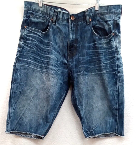 "Pantaloncini jeans blu Jordan Craig lavaggio medio effetto invecchiato baffi taglia 38x13"