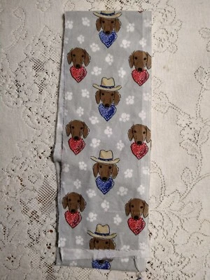 Snuggle Cotton Flannel Fabric 6"x68"L Gray with Cowboy Doxies Daschund Paw Print - Image 1 of 3