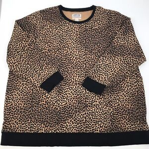 Leopard Print Sweatshirt Women's 3X Plus Size Top Long Sleeve Crewneck Brown 