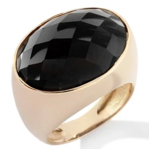 Technibond Black Onyx Oval Faceted Ring 14K Yellow Plated Silver Gemstone 16ct - Picture 1 of 1