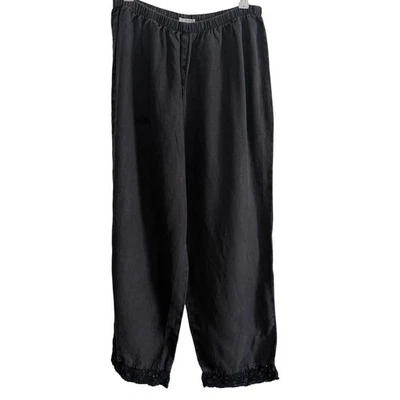 Calça cropped RUSS BERENS Malibu | Anos 90 vintage preta com acabamento em renda | Pequena - Imagem 1 de 4