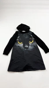 H&M Dress Girls 6-8 Years Black Cat Face Hooded Long Sleeve Halloween Costume - Picture 1 of 9