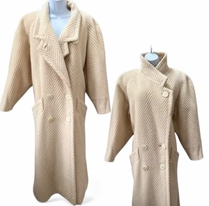 Vintage 80er Albert Nipon Alpaka Wolle Mantel Creme Lang Mob Wife Luxus Designer - Bild 1 von 11