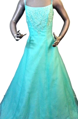 Mori Lee Turquoise Blue-Green Ball Gown Prom Dress Spaghetti Straps Size 5/6 - Image 1 of 4