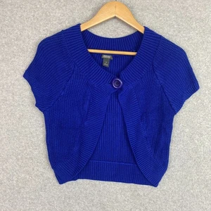 Kenneth Cole Reaction Sweater Womens Sz M Blue Single Button Short Sleeve Shrug - Picture 1 of 10