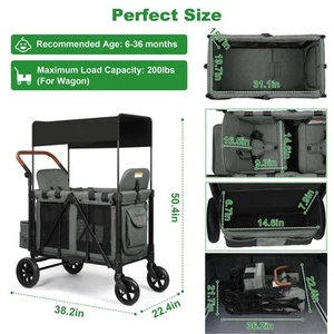 Vomeast Wagon Stroller for 2 Kids, 3-in-1 Wagon Stroller with Canopy, Adjustable - Picture 1 of 9