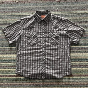 Rustler Shirt Mens XL Gray Plaid Short Sleeve Shimmer Snap Sawtooth Pockets - Picture 1 of 5