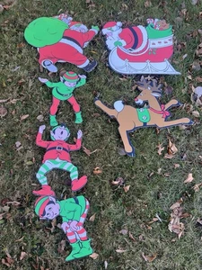 Vtg Santa & Elves Stacked Gutter Climber Set  + Santa Sleigh & Reindeer By JSNY - Picture 1 of 20