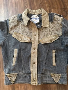 New York Girl Vintage Leopard Print, Jean Jacket. Size Medium. Made In Colombia - Picture 1 of 18