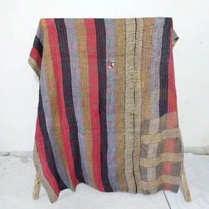Vintage Boho Kantha Bedspread Indian Handmade Quilt Throw Cotton Blanket - Picture 1 of 2