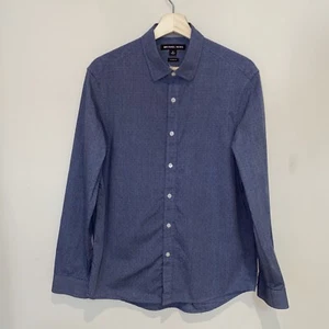 MICHAEL KORS MEN'S SHIRT M Blue Classic Fit 100% Cotton Polka Dot Chambray - Picture 1 of 12