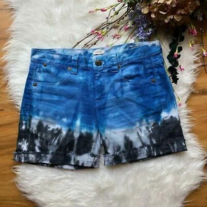 J Crew Blue Black White Ombre Batik Fray Cuff Jean Shorts Women 26 Casual Summer - Picture 1 of 6