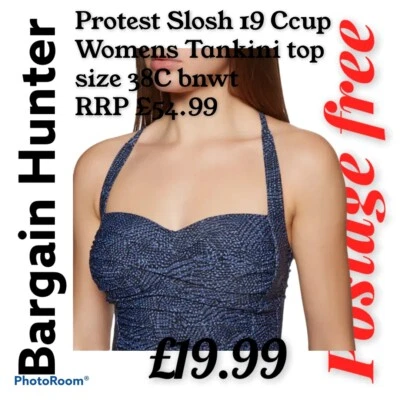 Protest Slosh 19 Cup Damen-Tankini-Oberteil brandneu mit Etikett UVP £ 54,99 Größe UK 12 C - Bild 1 von 4
