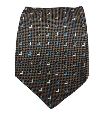 Corbata de seda geométrica marrón BATTISTONI XL ITALIA 63"/3,7" EC Foto 1 de 4