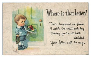 C. Twelvetrees Little Boy At Door With Flowers Where Is That Letter? Postcard - Picture 1 of 2